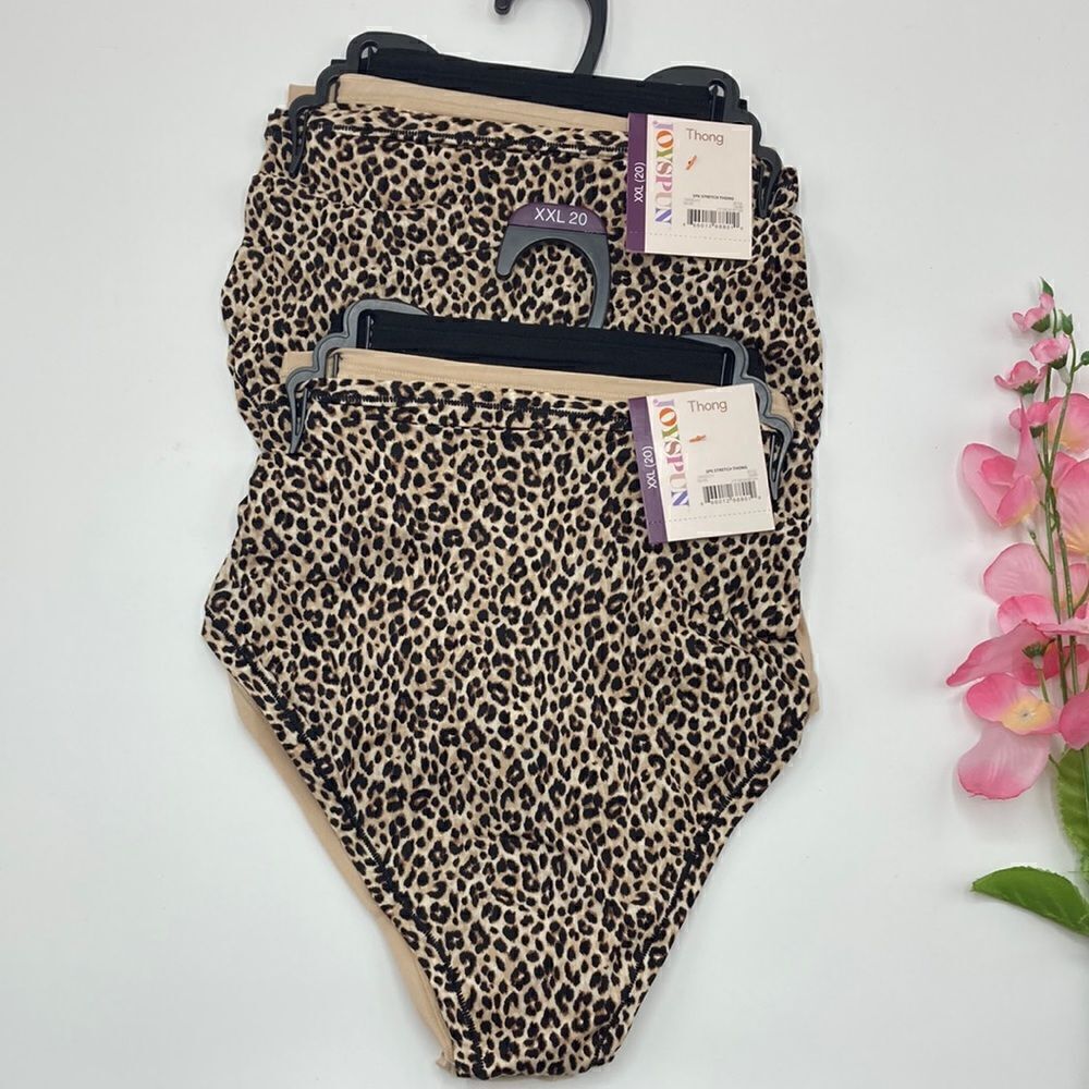 Womens Infinite Comfort Leopard Print Thong Underwear Panties 2, 3-Pk Size XXL